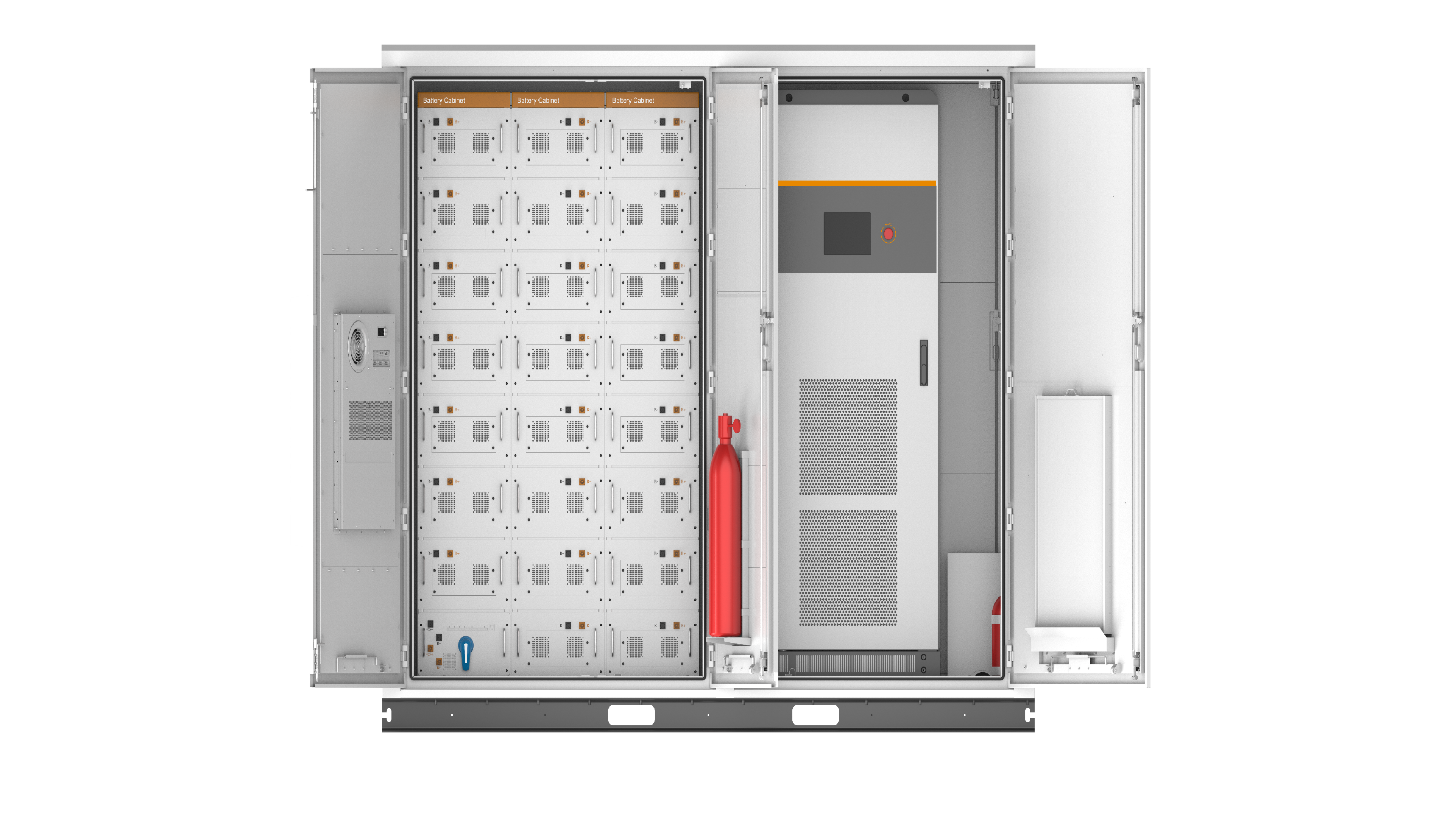 261度电光储一体机正面图,大型工业设备,太阳能板集成,储能电池组,现代化控制面板